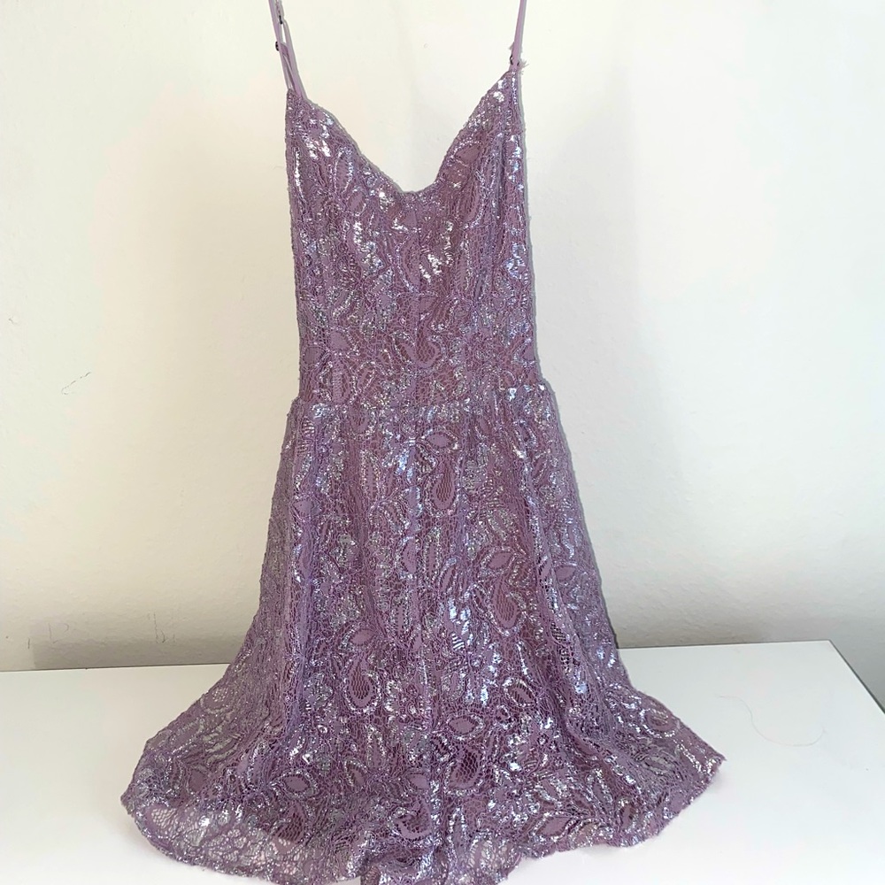 Urban Outfitters Size 4 lavender/taupe romper dress with silver detail